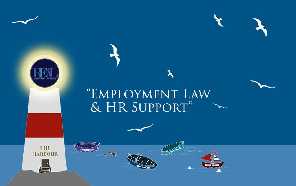 A graphic depicting a lighthouse at "HR Harbour" for "Employment Law and HR Support"