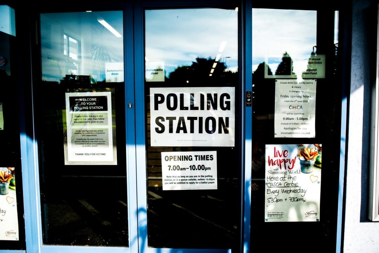 A photo of a polling station doorway