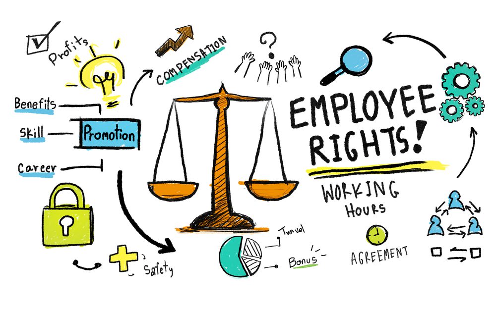 A graphic depicting various elements of "employee rights"